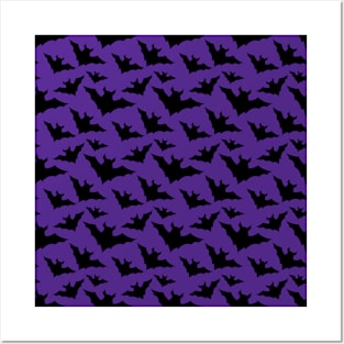 Halloween black bats purple cool spooky silhouette pattern Posters and Art